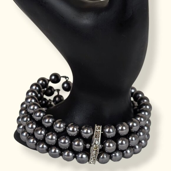 3-Strand Dark Metallic Rhinestone Bracelet - Picture 1 of 4